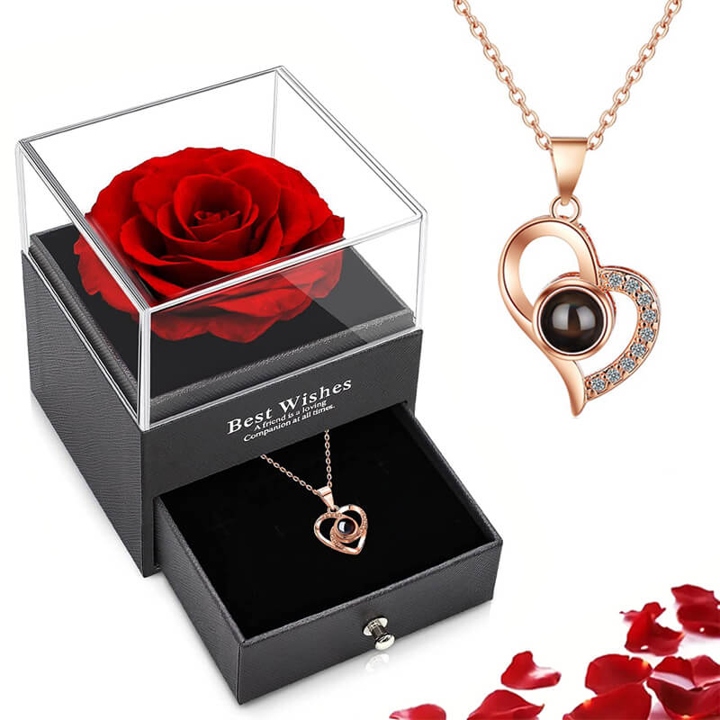 1000 Languages LoveGlow Projection Necklace with Rose Box